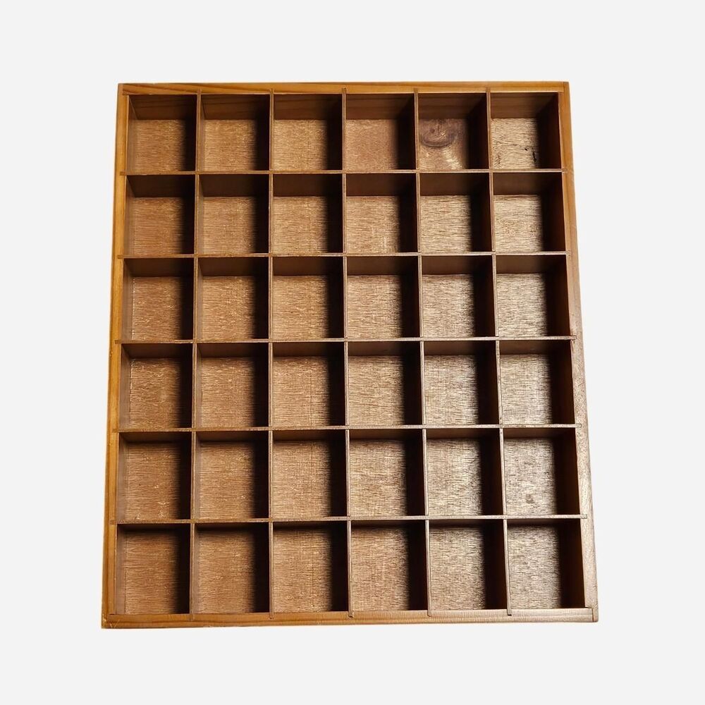 vintage cottagecore wooden trinket shelf shadow box 36 compartments